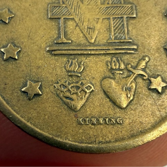 Vintage Immaculate Conception Virgin Mary Oval Brass Medal Charm Pendant - Picture 5 of 5